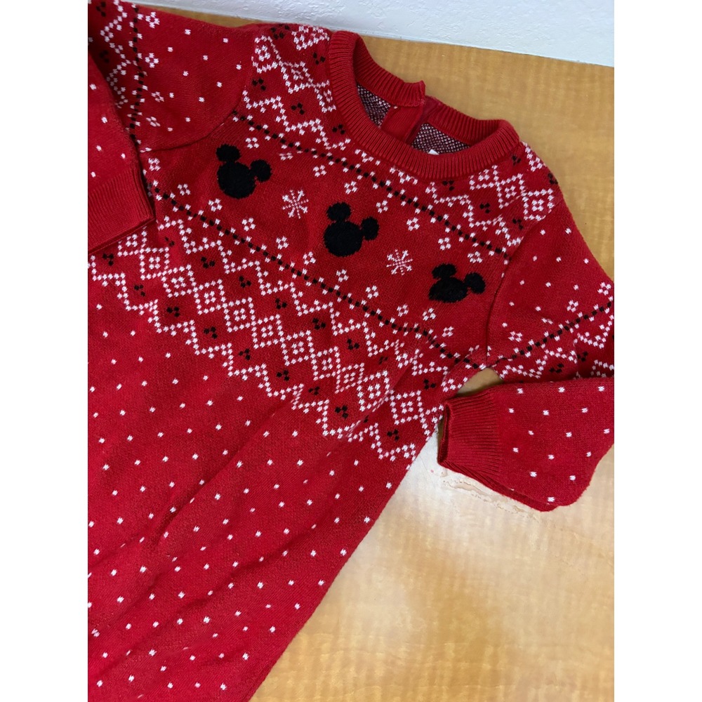 Disney Little Sleepies Mickey Mouse Red Fair Isle Knit Romper 12-18 Months